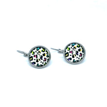 Load image into Gallery viewer, 12mm Harlequin Leopard Print Leverback Drop Earrings (Stainless Steel)