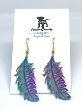 Load image into Gallery viewer, Rainbow Feather Drop Earrings