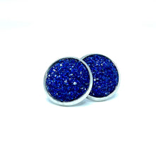 Load image into Gallery viewer, 12mm Sapphire Shimmer Druzy Studs