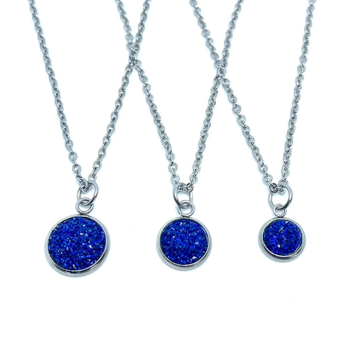 Sapphire Shimmer Druzy Necklace (Stainless Steel)