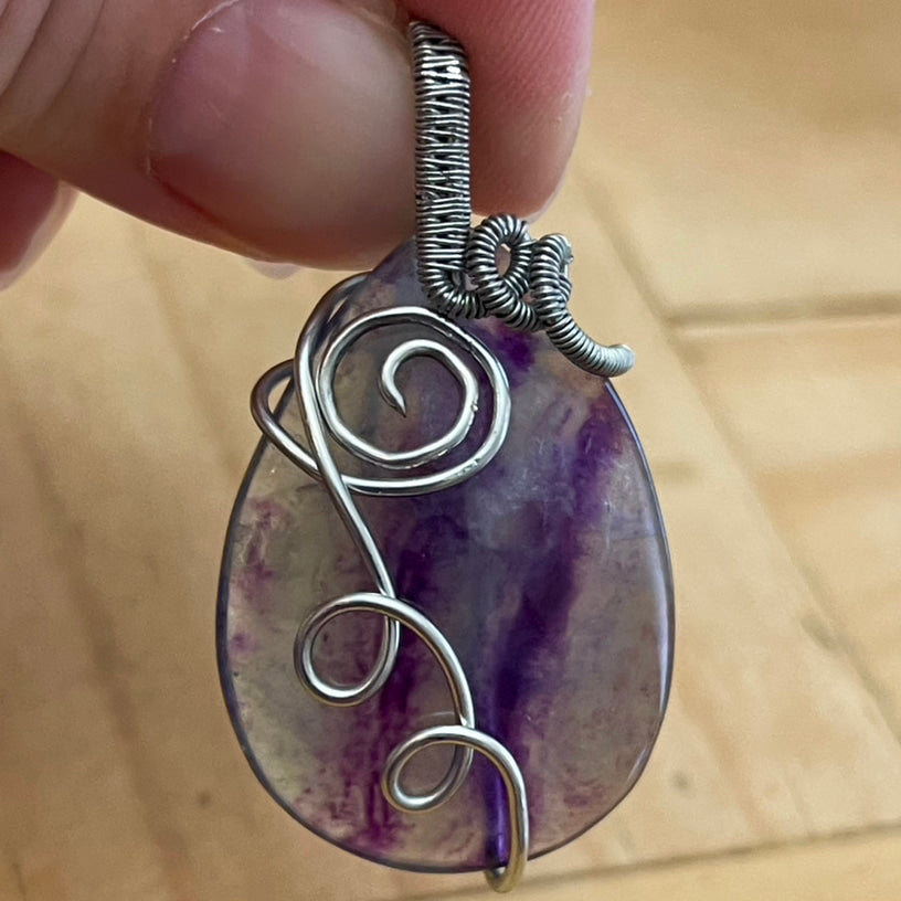 Wire Wrapped Fluorite Teardrop Pendant