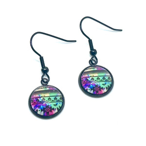 12mm Cozamalotl Aztec Drop Earrings (Black Stainless Steel)