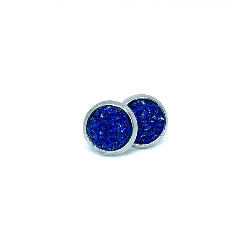 8mm Sapphire Shimmer Druzy Studs