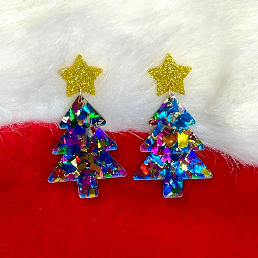 Glitzy Christmas Tree Drop Earrings