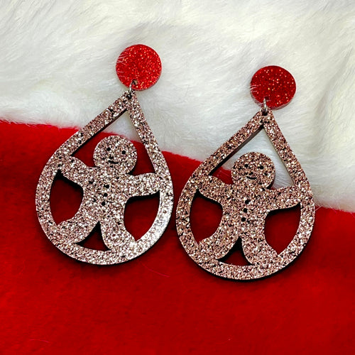 Glimmering Gingerbread Man Drop Earrings