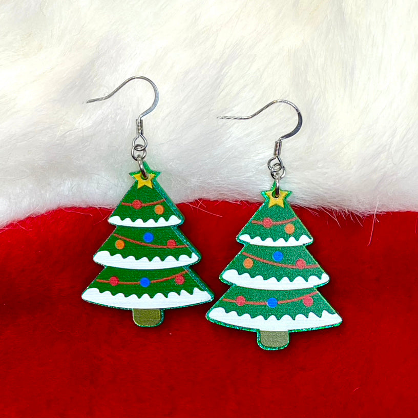 Snowy Christmas Tree Drop Earrings