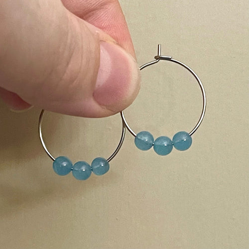 Aquamarine Gemstone Hoop Earrings (Surgical Steel)