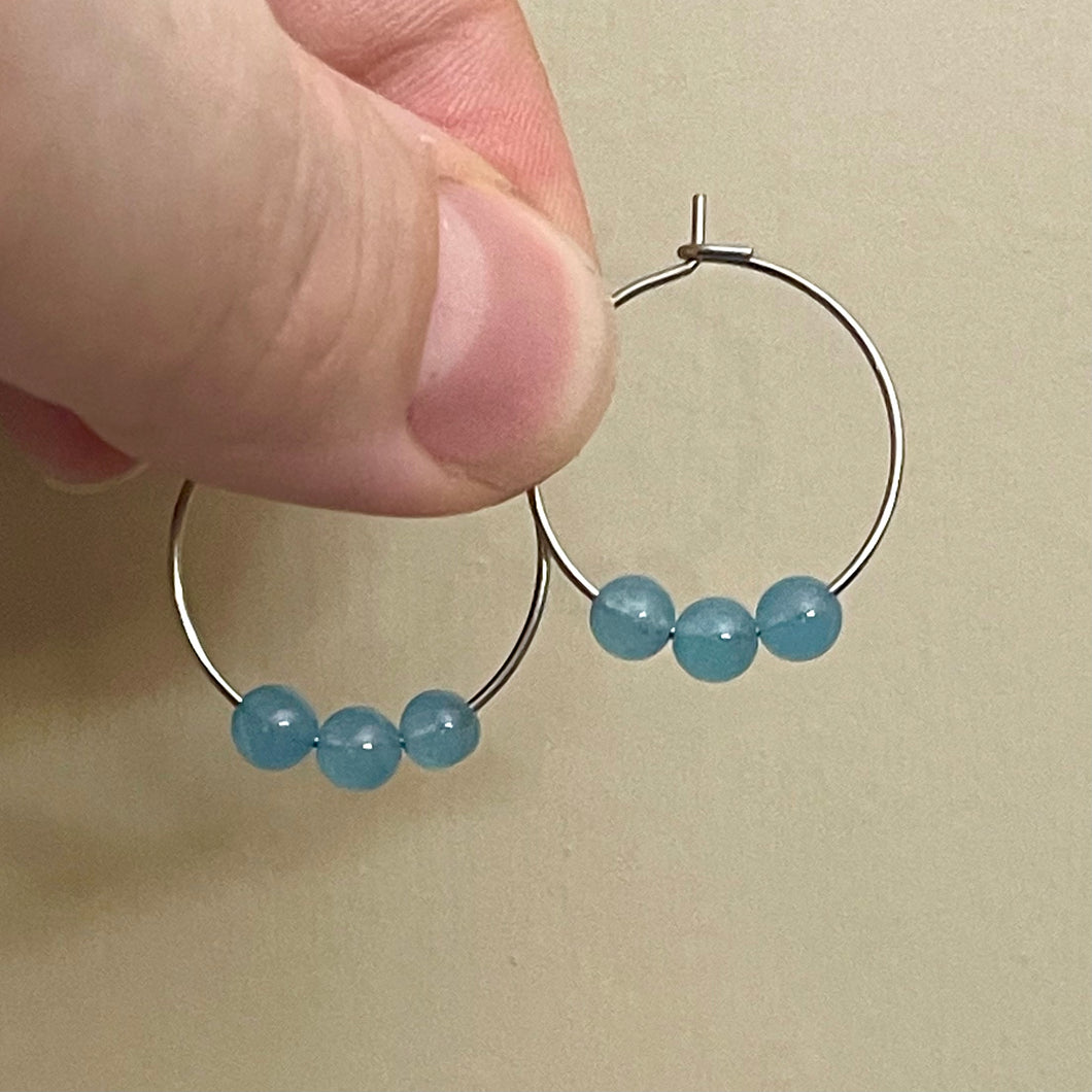 Aquamarine Gemstone Hoop Earrings (Surgical Steel)
