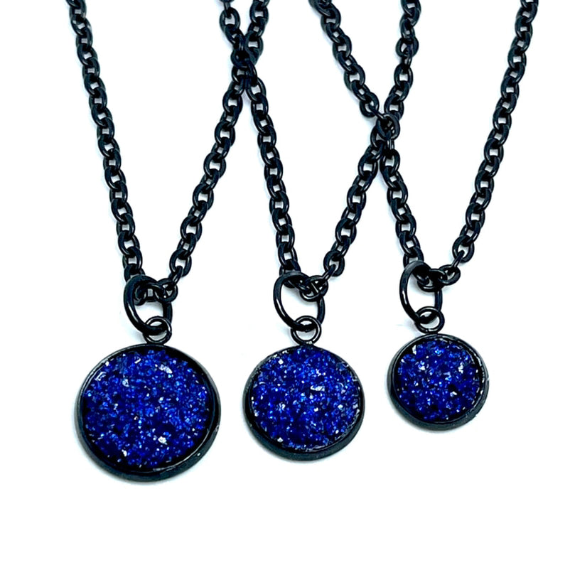 Sapphire Shimmer Druzy Necklace (Black Stainless Steel)