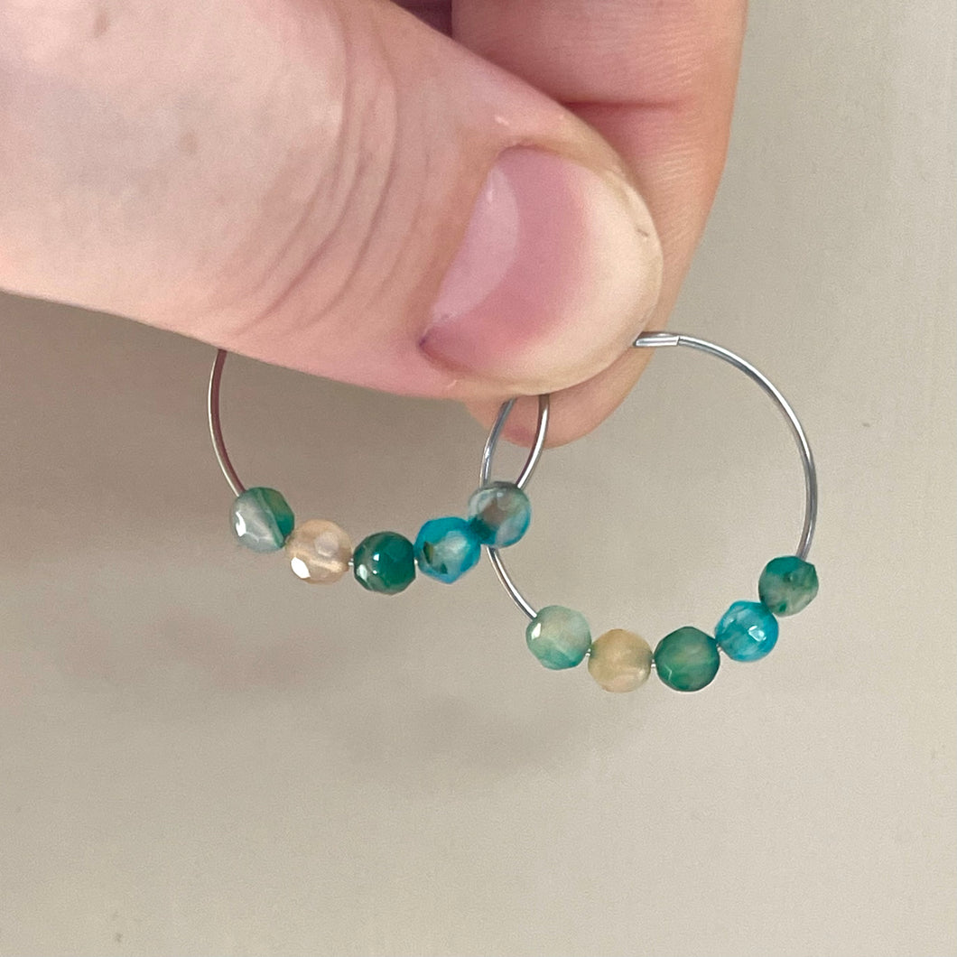 Malachite Green Agate Gemstone Hoop Earrings (Surgical Steel)