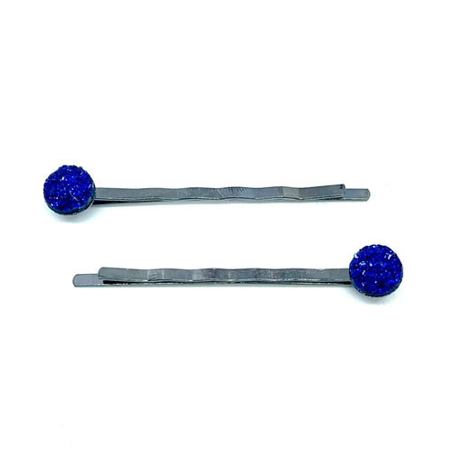 Sapphire Shimmer Druzy Hair Pins in Gunmetal