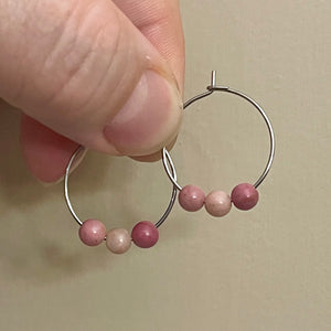 Rhodonite Gemstone Hoop Earrings (Surgical Steel)