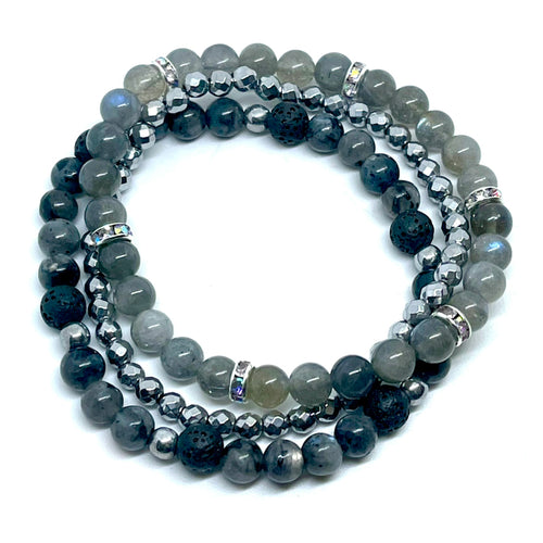 Labradorite Larvikite Diffuser Bracelet Set