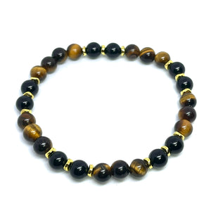 6mm Yellow Tigers Eye & Black Onyx Gemstone Bracelet