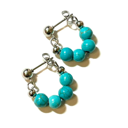 Turquoise Gemstone Hoop Earrings (Stainless Steel)