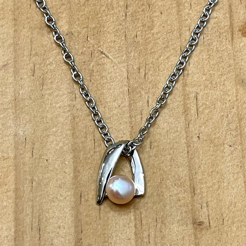 Pink Freshwater Pearl Arch Necklace (Stainless Steel)