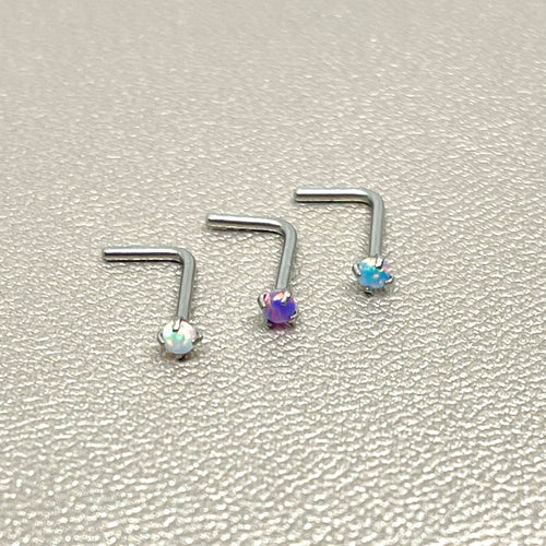 Opal L-Shaped Nose Stud (Surgical Steel)