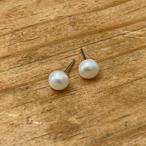 White Freshwater Pearl Studs (Sterling Silver)