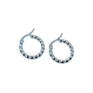 Twisted Silver Hoop Earrings (Stainless Steel)