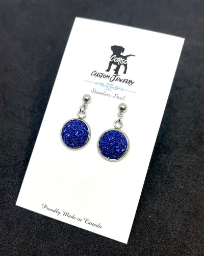 12mm Sapphire Shimmer Druzy Drop Studs (Stainless Steel)