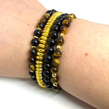 Load image into Gallery viewer, 6mm Yellow Tigers Eye and Black Onyx Mega Gemstone Bracelet Stack