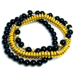 6mm Black Onyx Gemstone Bracelet Stack