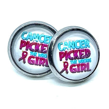 Load image into Gallery viewer, 12mm “Cancer Picked the Wrong Girl” Studs