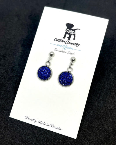 10mm Sapphire Shimmer Druzy Drop Studs (Stainless Steel)