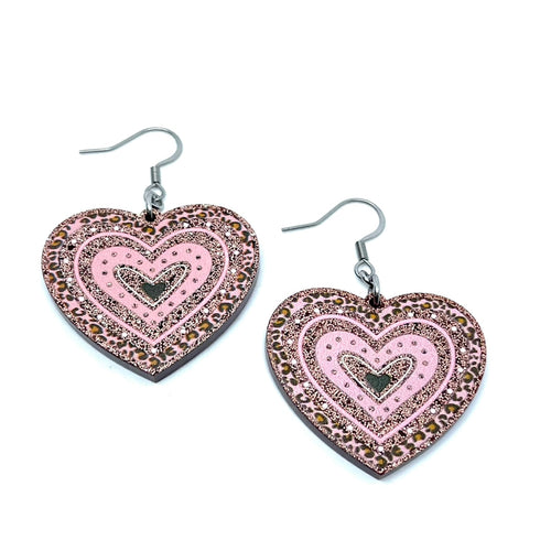 Leopard Print Heart Drop Earrings