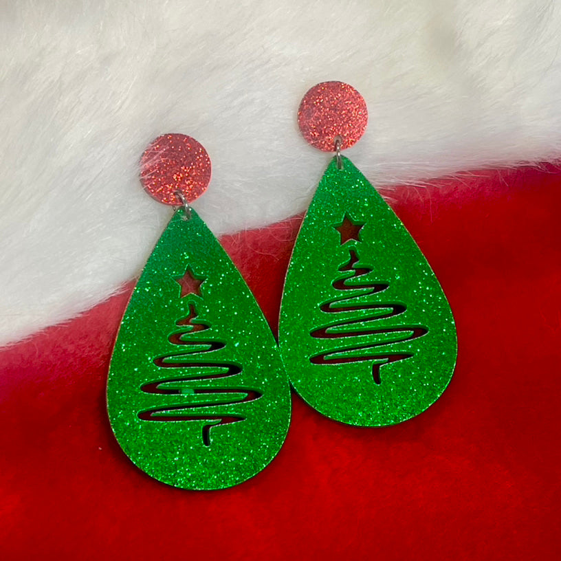 Glimmering Christmas Tree Drop Earrings