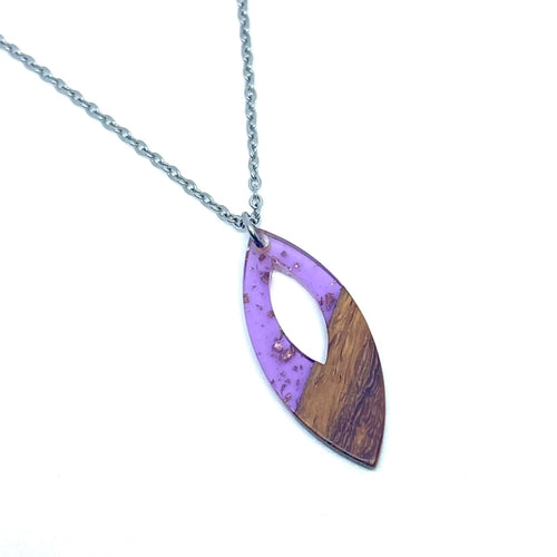 Purple Wooden Marquis Necklace
