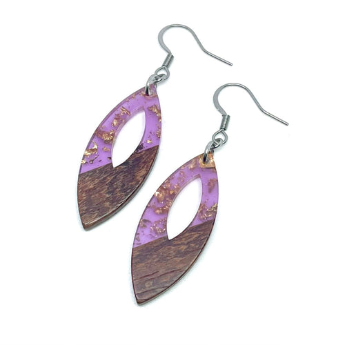 Purple Wooden Marquis Drop Earrings