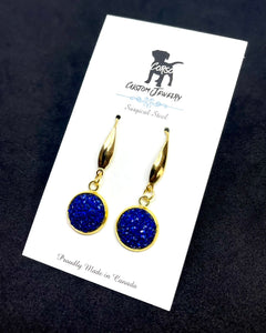 12mm Sapphire Shimmer Drop Earrings (Gold Surgical Steel)