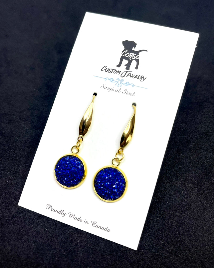 12mm Sapphire Shimmer Drop Earrings (Gold Surgical Steel)