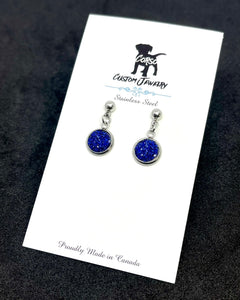 8mm Sapphire Shimmer Druzy Drop Studs (Stainless Steel)