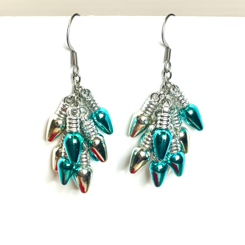 Blue Christmas Light Cluster Drop Earrings