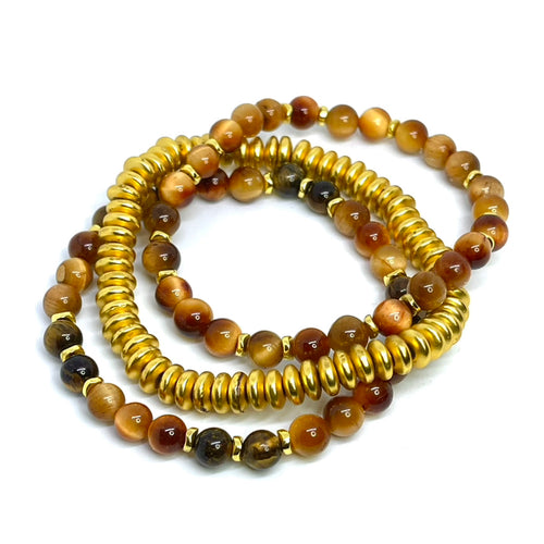 6mm Mixed Tigers Eye Gemstone Bracelet Stack