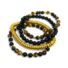 Load image into Gallery viewer, 6mm Yellow Tigers Eye and Black Onyx Mega Gemstone Bracelet Stack
