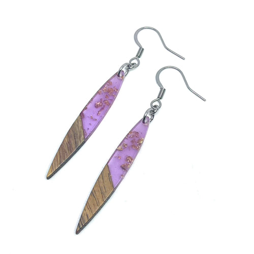 Purple Wooden Spindle Drop Earrings
