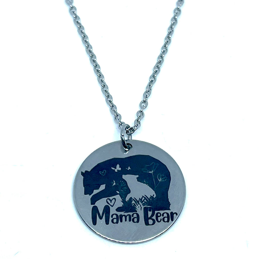 “Mama Bear” Charm Necklace (Stainless Steel)