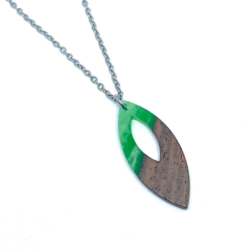 Jungle Green Wooden Marquis Necklace