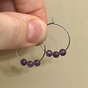 Amethyst Gemstone Hoop Earrings (Surgical Steel)