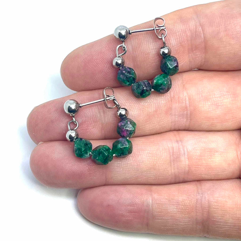 Ruby in Epidote Gemstone Hoop Earrings (Stainless Steel)