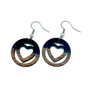 Black Wooden Heart Drop Earrings