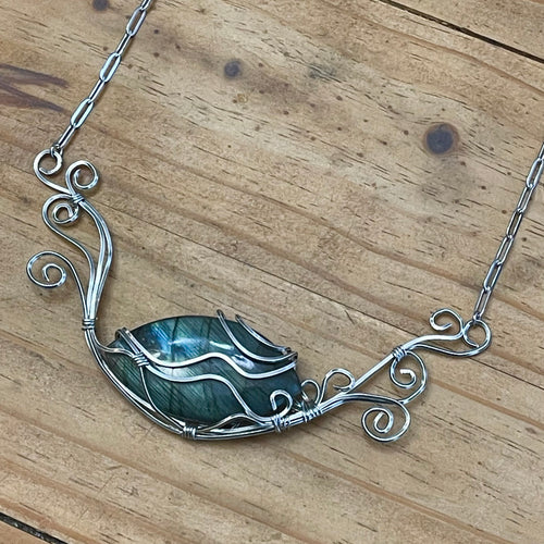Wire Wrapped Labradorite Wave Necklace