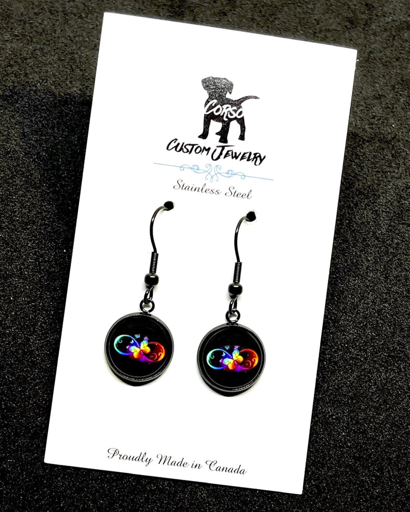 12mm Neurodiversity Celebration Drop Earrings (Black Stainless Steel)