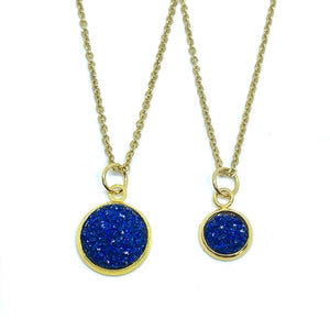 Sapphire Shimmer Druzy Necklace (Gold Stainless Steel)