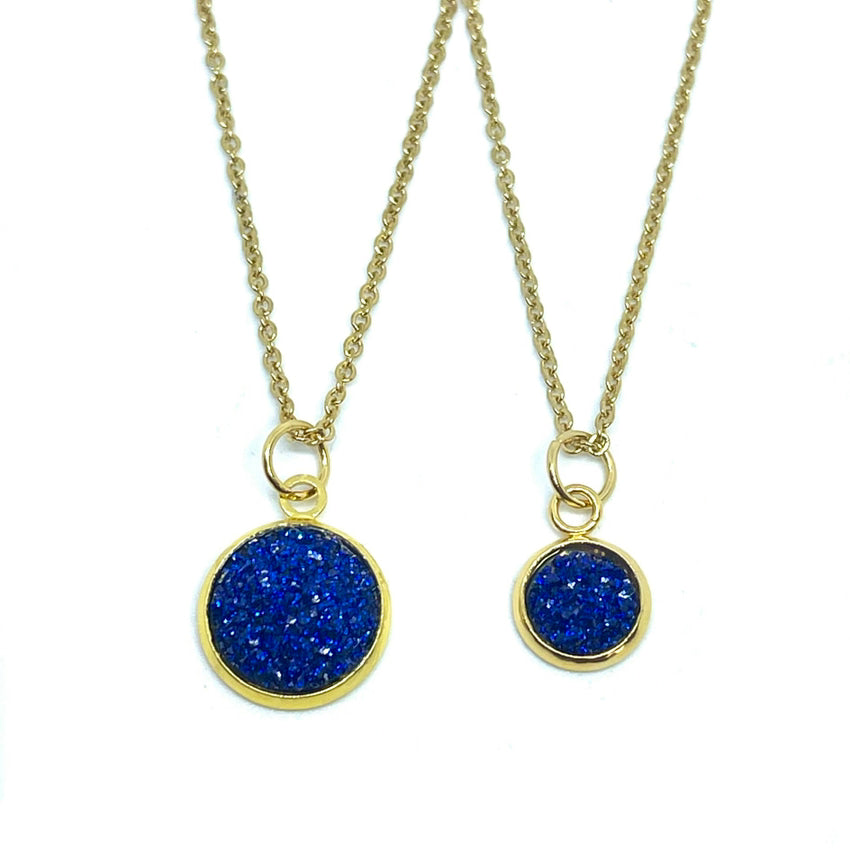 Sapphire Shimmer Druzy Necklace (Gold Stainless Steel)