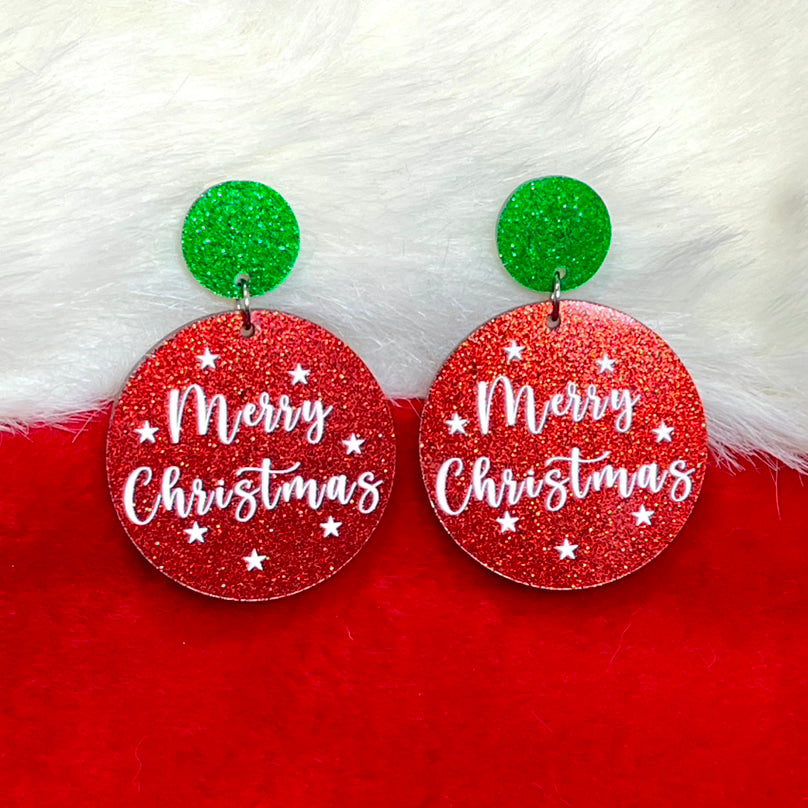 Glimmering Merry Christmas Drop Earrings