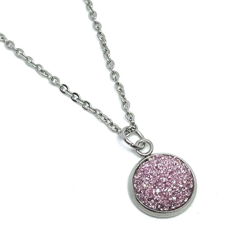 Berry Shimmer Druzy Necklace (Stainless Steel)